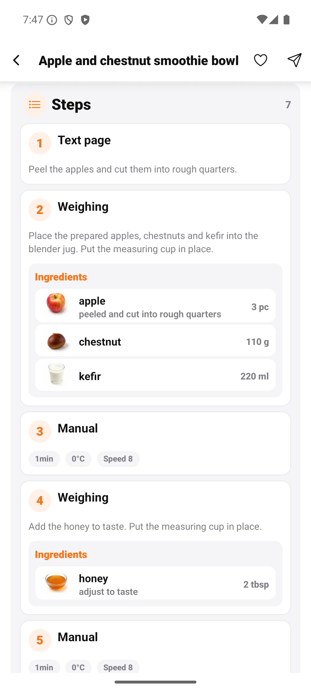 Recipe steps view in the KC Chef mobile app